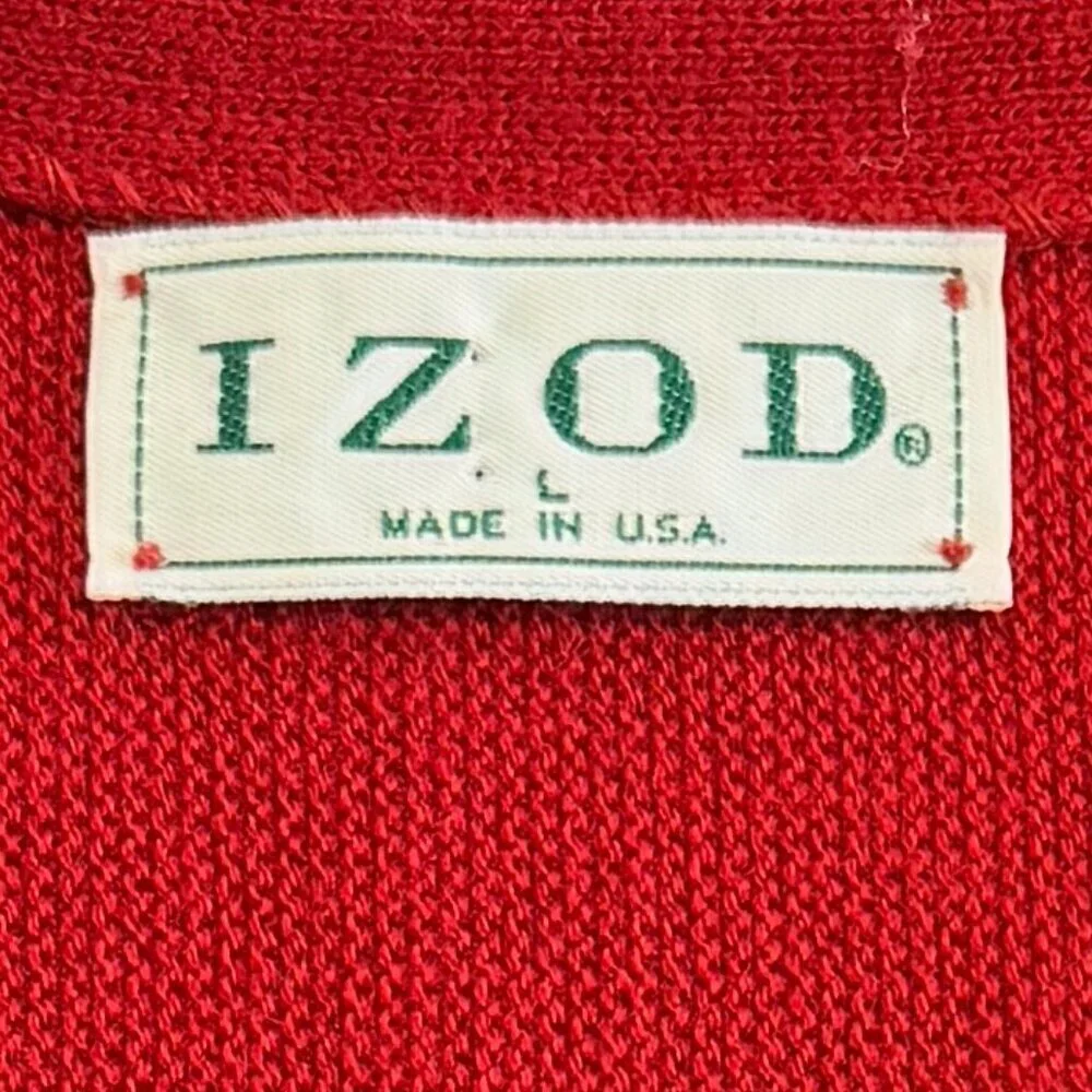 VINTAGE 90s IZOD Crest Indie Grandpa Red Cardigan Sweater Large